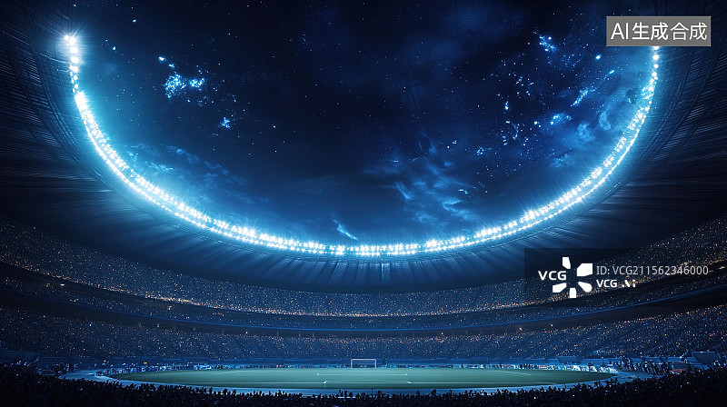 【AI数字艺术】夜晚灯火辉煌的体育馆足球场观众们在观看足球比赛图片素材
