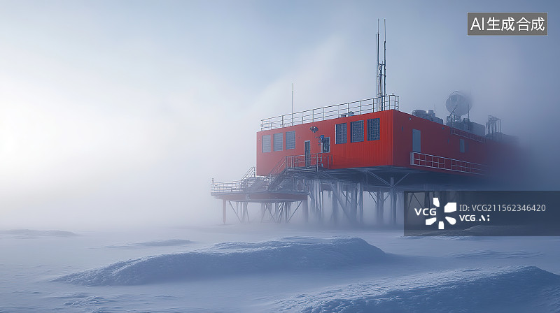 【AI数字艺术】冰天雪地的极地科考站图片素材