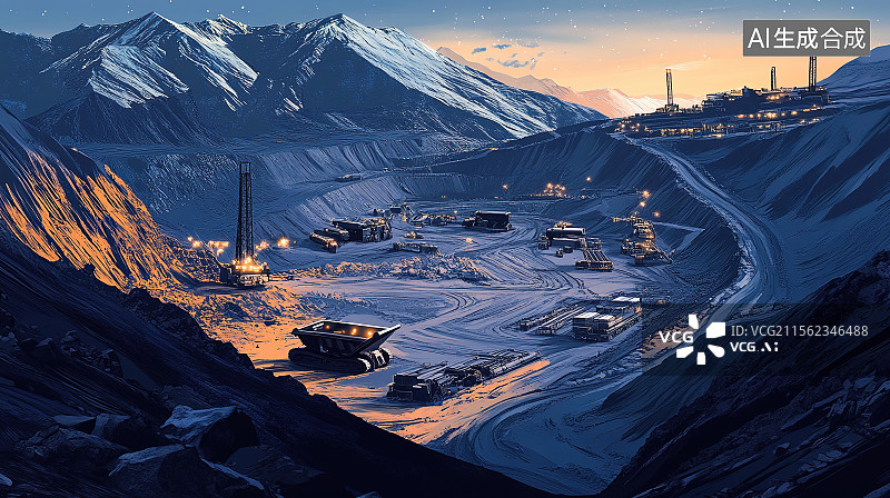 【AI数字艺术】深山的矿区矿产矿山开采设备和矿车图片素材