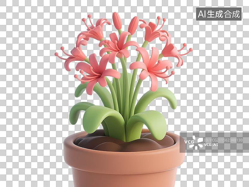 【AI数字艺术】3d卡通粉色彼岸花盆栽图片素材