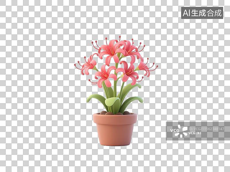 【AI数字艺术】3d卡通粉色彼岸花盆栽图片素材