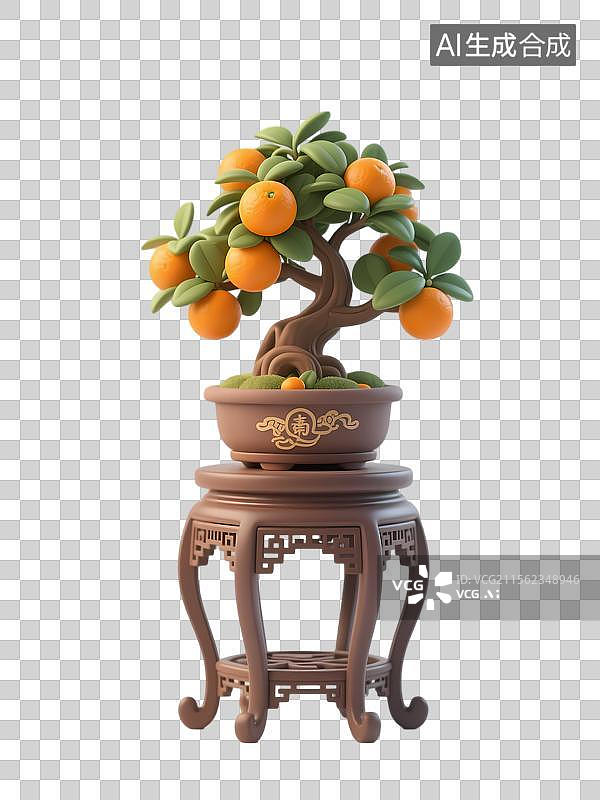 【AI数字艺术】中式花架橘子树盆栽盆景图片素材