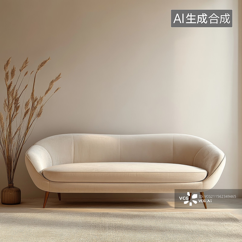 【AI数字艺术】现代简约风格的沙发与干花装饰图片素材