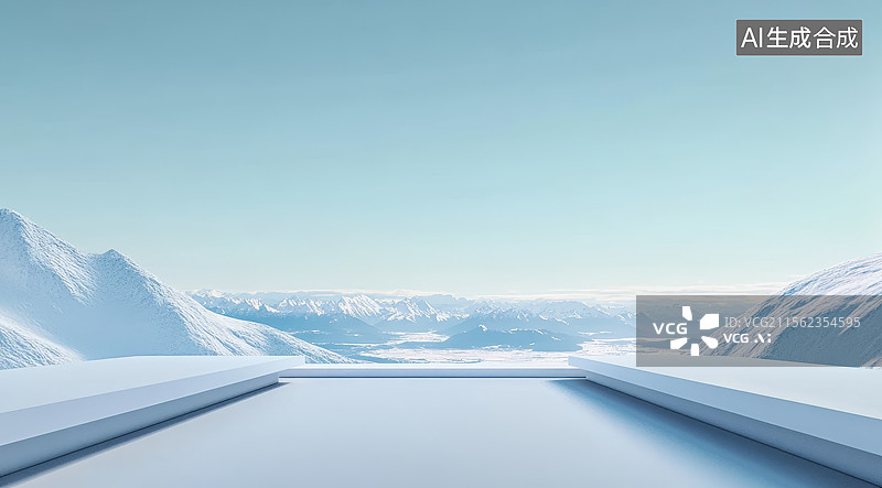 【AI数字艺术】雪山之巅的现代建筑平台图片素材