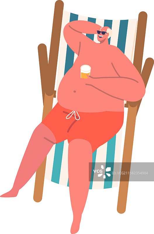 胖男人在躺椅上晒太阳图片素材
