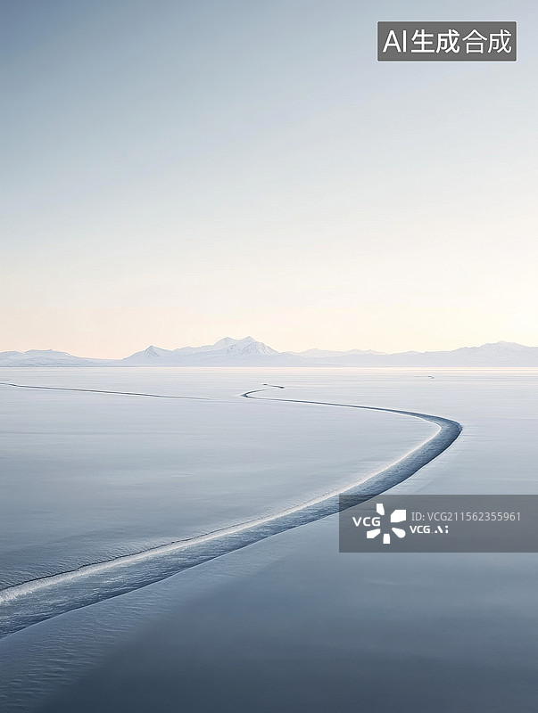 【AI数字艺术】平静海面上的船迹图片素材