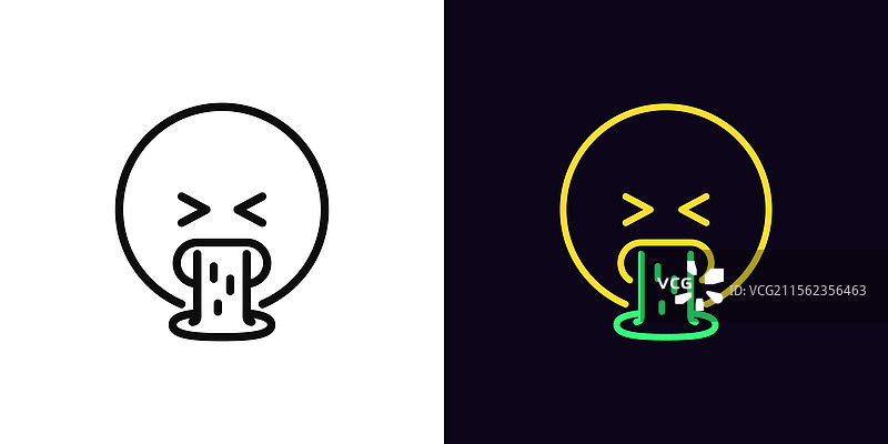 可编辑线条的呕吐表情符号图标图片素材