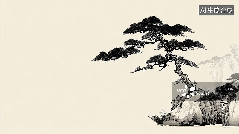 【AI数字艺术】水墨画居右图片素材