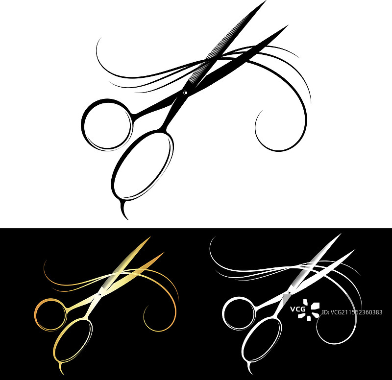 美丽卷发与理发剪刀图片素材