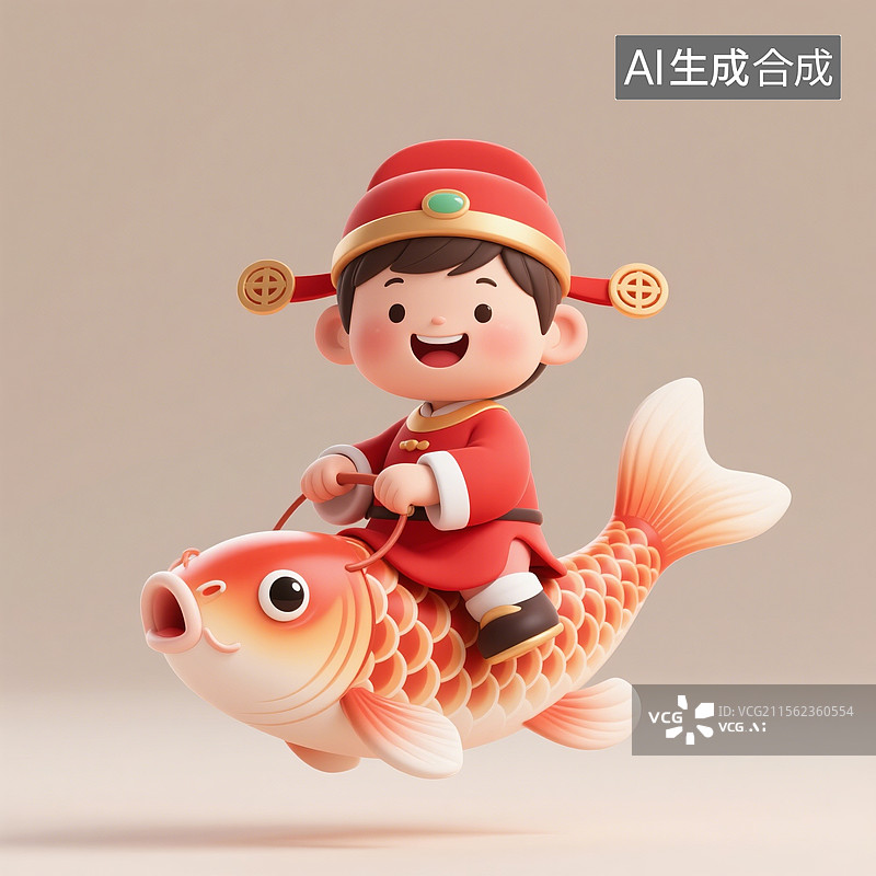 【AI数字艺术】3D渲染卡通人物，骑着幸运锦鲤的状元，文曲星，高考冲刺，高考加油，金榜题名，考试上岸，免抠元素图片素材