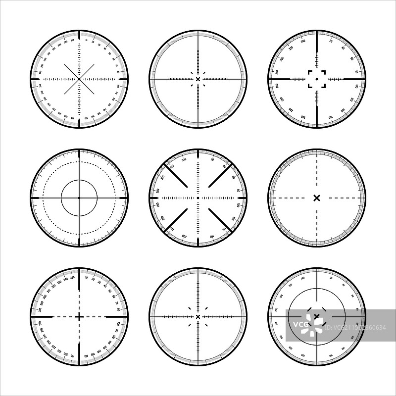 各种带有度数刻度的狙击步枪瞄准镜图片素材