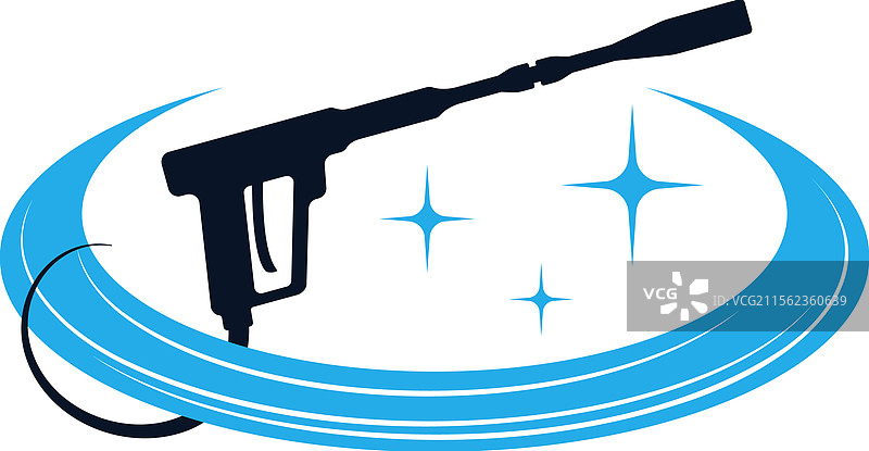 高压清洗枪和蓝色水流图片素材