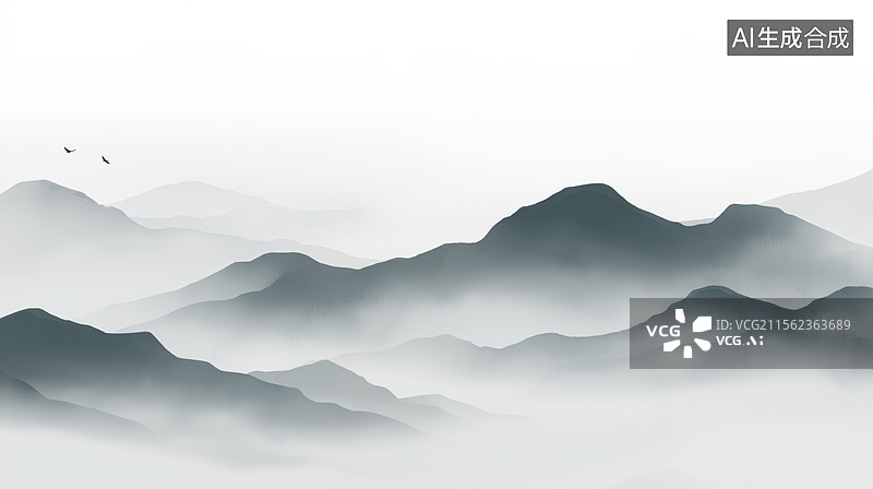 【AI数字艺术】中国水墨画山水图片素材