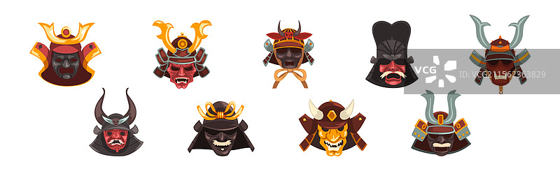 日本武士面具和头饰套装图片素材