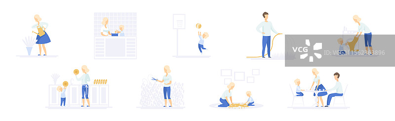 父母与小孩参与不同的活动图片素材