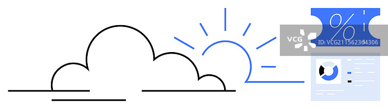 云后升起的太阳与折扣票图片素材