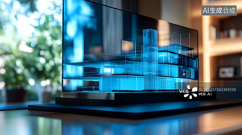 【AI数字艺术】现代电视显示建筑模型图片素材