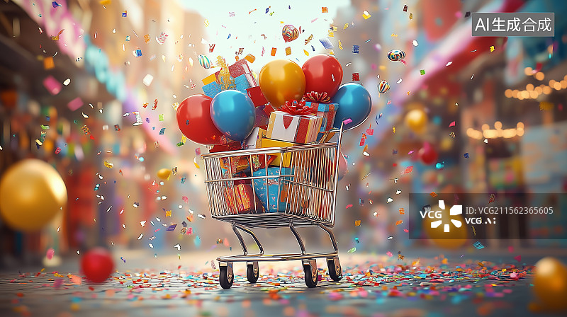 【AI数字艺术】购物车里的礼物图片素材