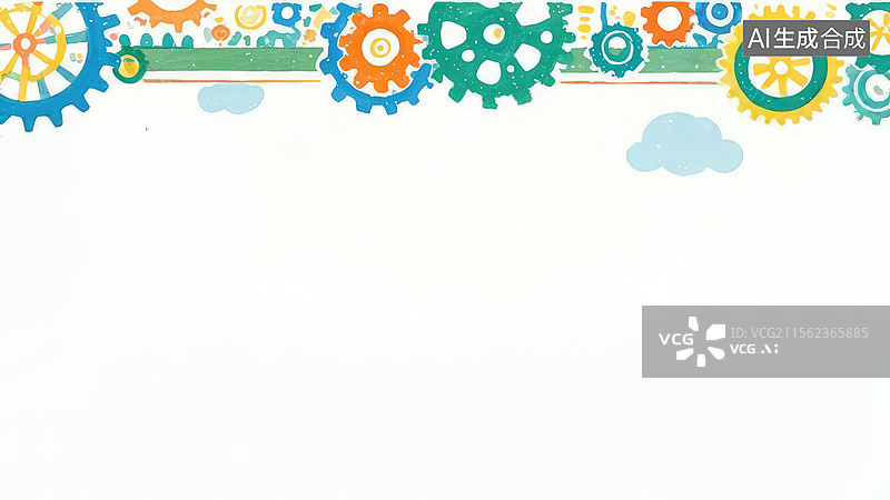 【AI数字艺术】2D卡通居上-彩色齿轮和云朵图案图片素材