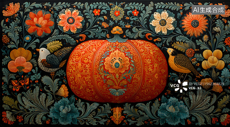 【AI数字艺术】南瓜 古典 花朵 纹样 复古图片素材