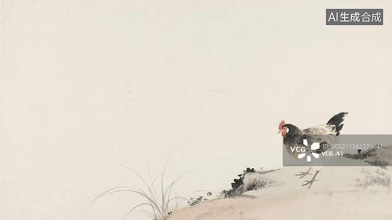 【AI数字艺术】水墨画鸡雄鸡公鸡右下图片素材