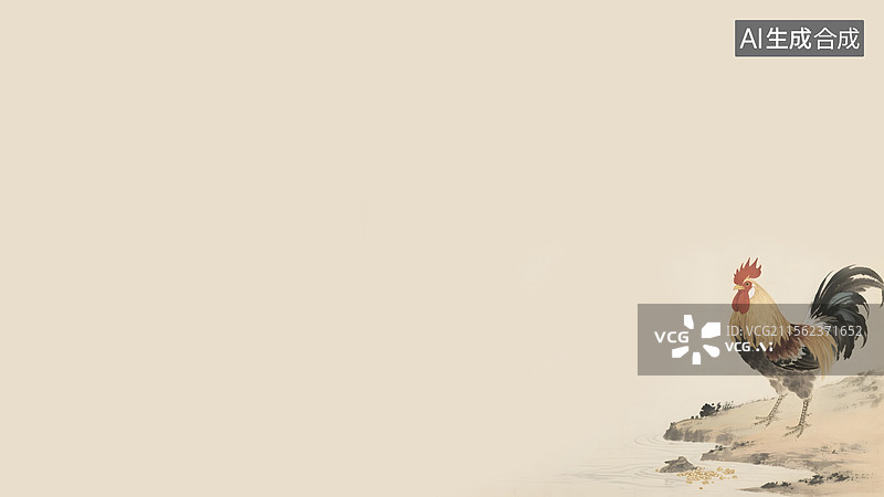 【AI数字艺术】水墨画鸡雄鸡公鸡右下图片素材