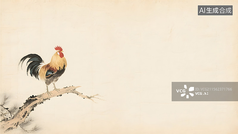 【AI数字艺术】水墨画鸡雄鸡公鸡左下图片素材
