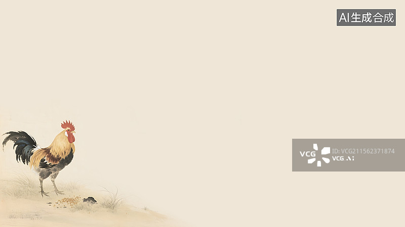 【AI数字艺术】水墨画鸡雄鸡公鸡左下图片素材