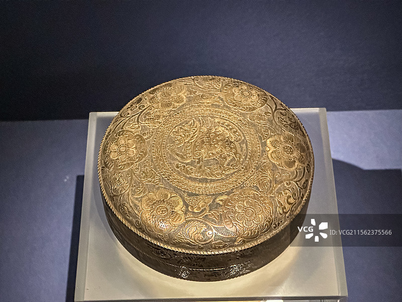 唐代 鎏金狮纹银盒 陕西历史博物馆 何家村窖藏 大唐遗宝展图片素材