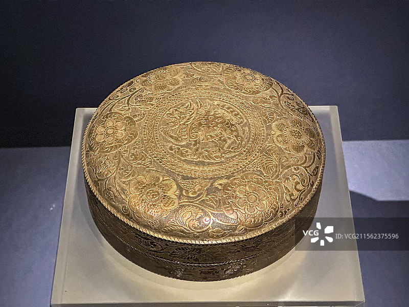 唐代 鎏金狮纹银盒 陕西历史博物馆 何家村窖藏 大唐遗宝展图片素材
