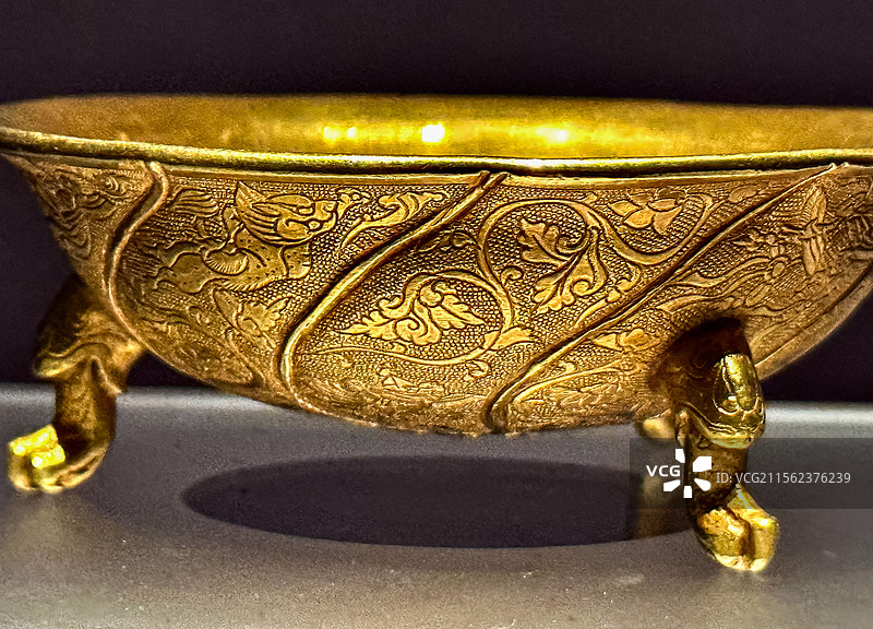 唐代 双狮纹金铛 陕西历史博物馆 何家村窖藏 大唐遗宝展图片素材