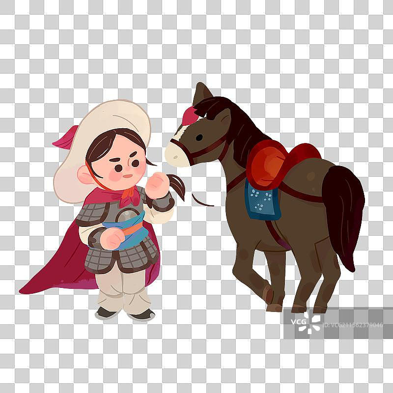 手绘历史人物花木兰人物插画图片素材