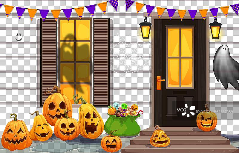 万圣节装饰的门廊，带有搞笑的鬼魂图片素材