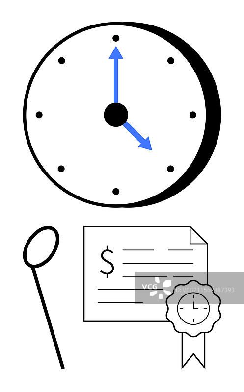 时钟显示时间与放大镜的金融概念图片素材