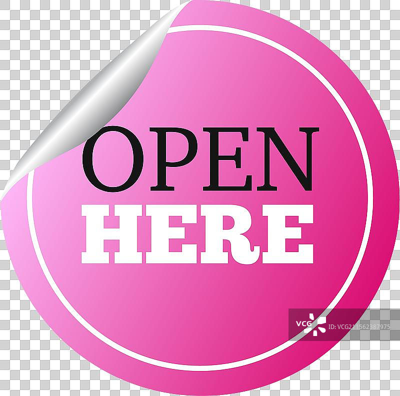 粉色圆形“打开这里”贴纸图片素材