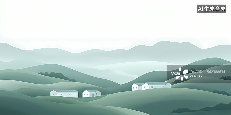 【AI数字艺术】朦胧山村风景图片素材