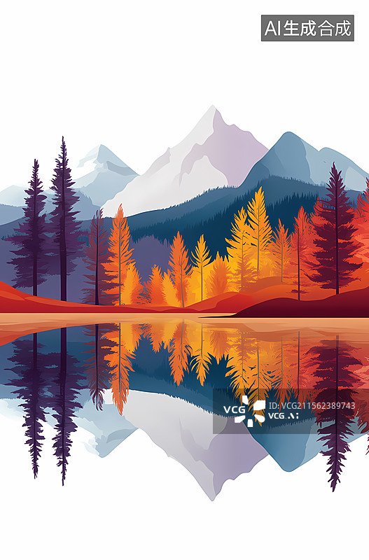 【AI数字艺术】秋日山湖美景图片素材