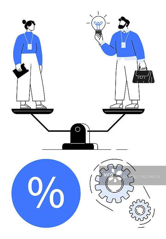商业人士在平衡想法和百分比图片素材
