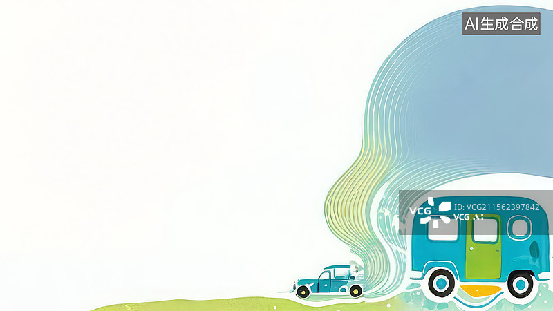 【AI数字艺术】2D卡通右下-汽车和拖车的抽象插画图片素材