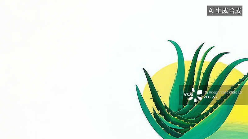 【AI数字艺术】2D卡通右下-芦荟植物与黄色背景图片素材