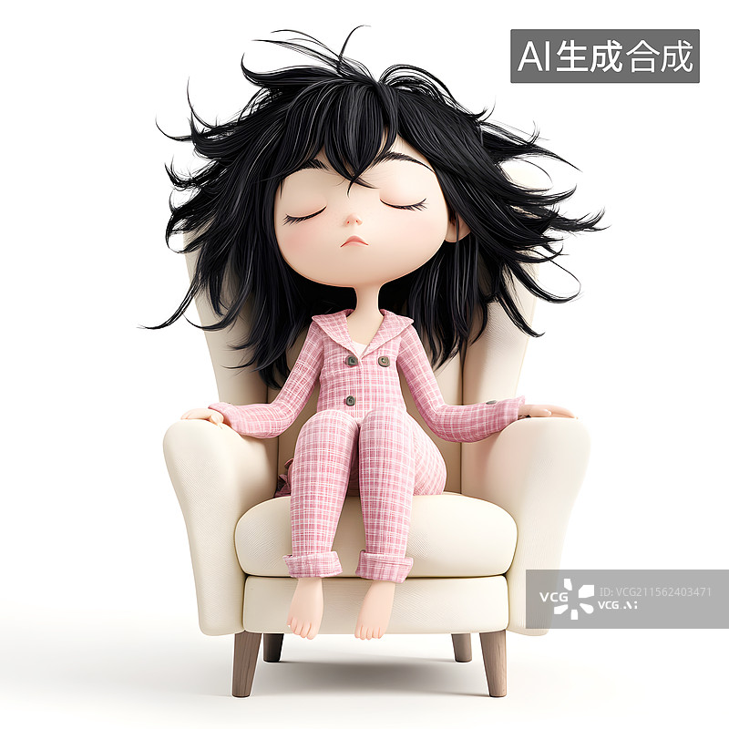 【AI数字艺术】AIGC：疲惫的女孩穿着居家服在沙发上闭着眼睛放松图片素材