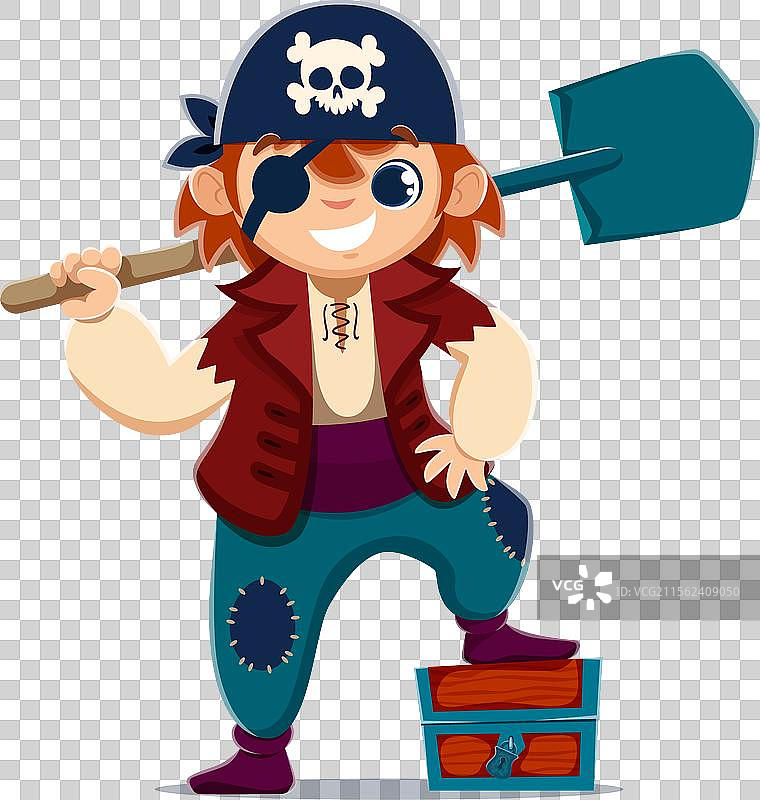 卡通小男孩海盗与宝箱图片素材