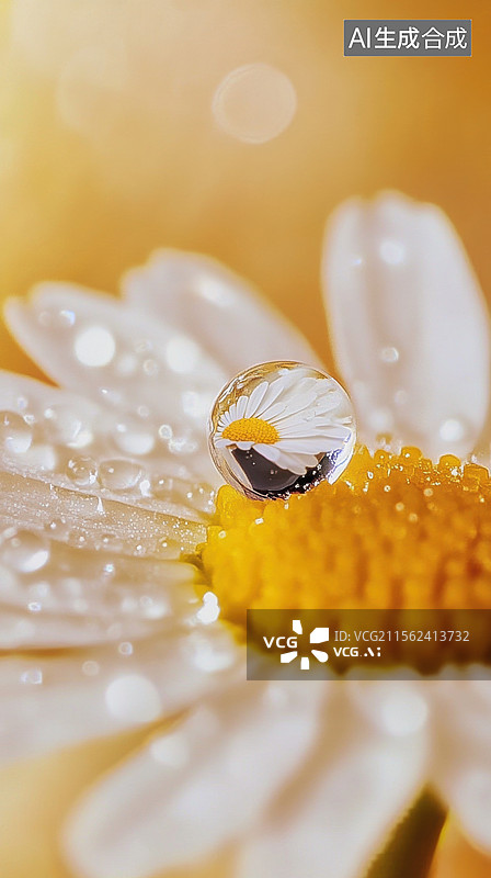 【AI数字艺术】雏菊花上的水珠图片素材