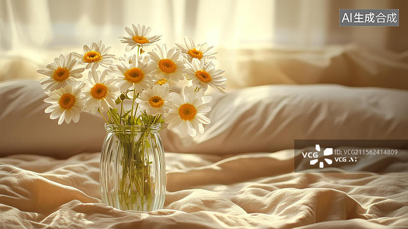 【AI数字艺术】床上绽放的花束图片素材