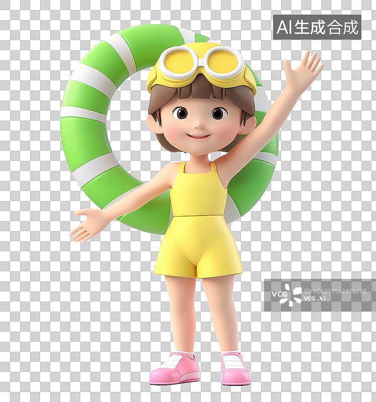 【AI数字艺术】3D卡通游泳女孩元素图片素材