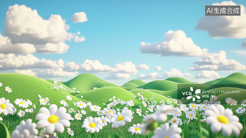 【AI数字艺术】春天晴朗天气蓝天白云下盛开的花朵图片素材