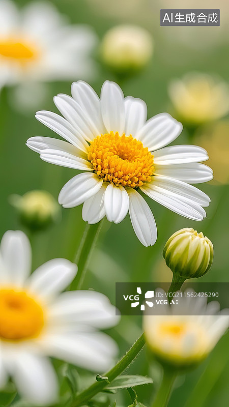 【AI数字艺术】唯美的雏菊白颜色花朵图片素材