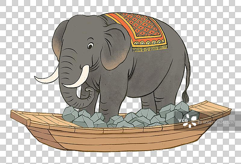 历史典故曹冲称象古代曹操曹冲用船和石头称大象插画图片素材