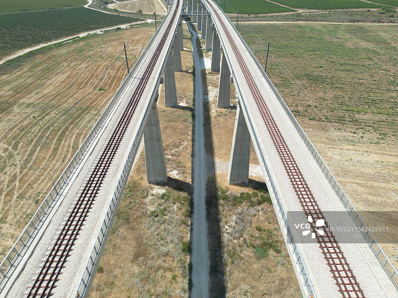 铁路轨道的高角度视图图片素材