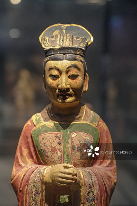 唐代 彩绘釉陶贴金文吏俑 礼泉县郑仁泰墓出土 陕西历史博物馆图片素材